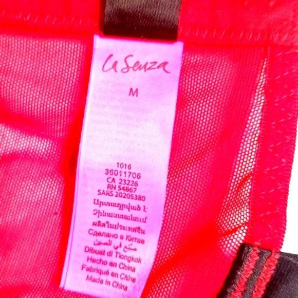 Lasenza Corset Bustier Red Fur Pom pom Sz Medium Black broad adjustable … - Picture 6 of 7